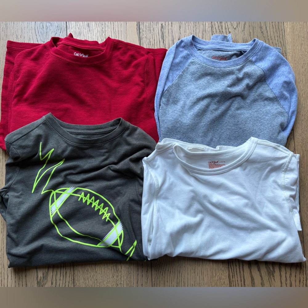 Cat & Jack Kids' Boys Long Sleeve T-Shirt Bundle Size L (12/14) Red Gray Blue Wh